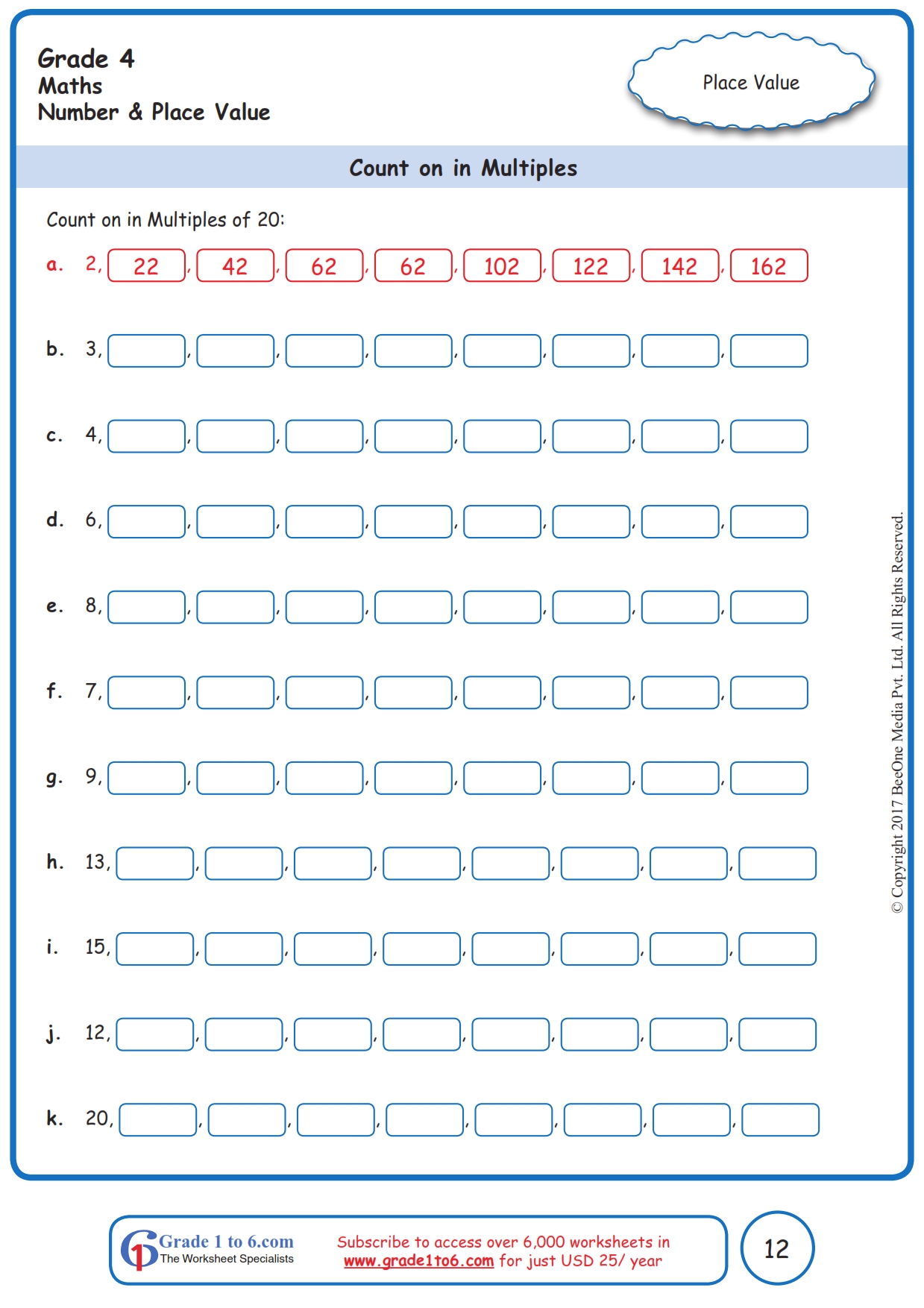 Counting In Multiples Of 10 Worksheets www grade1to6