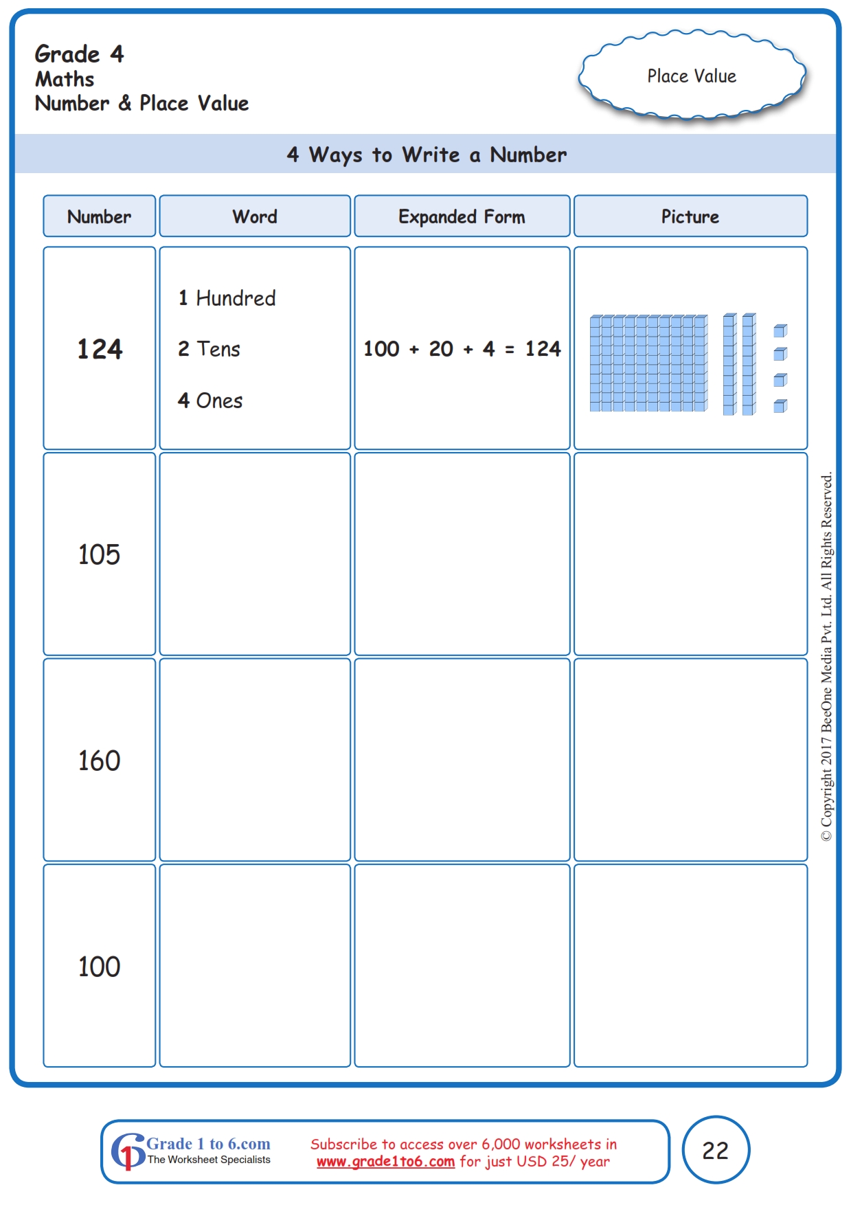 4 Ways To Write A Number Worksheets www grade1to6