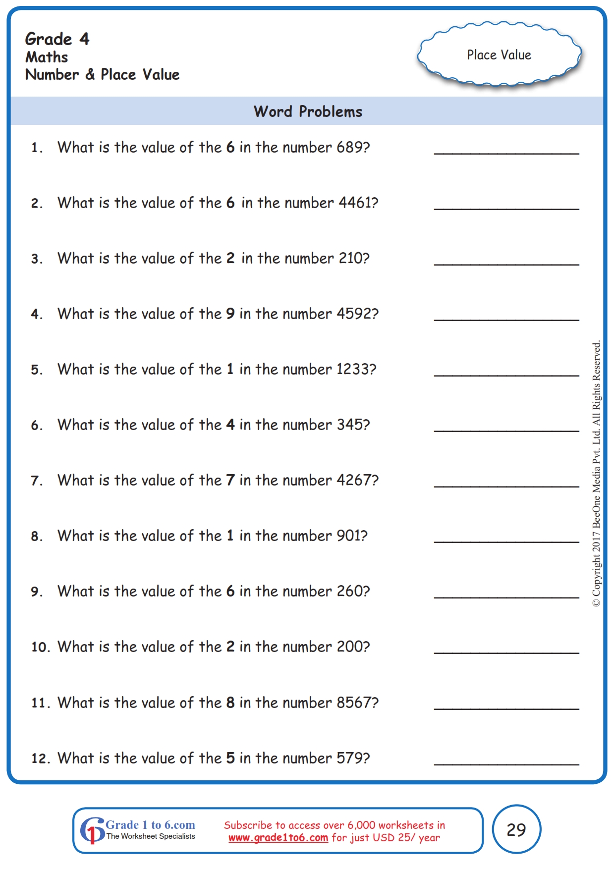 Place Value And Value Of Numbers Worksheets