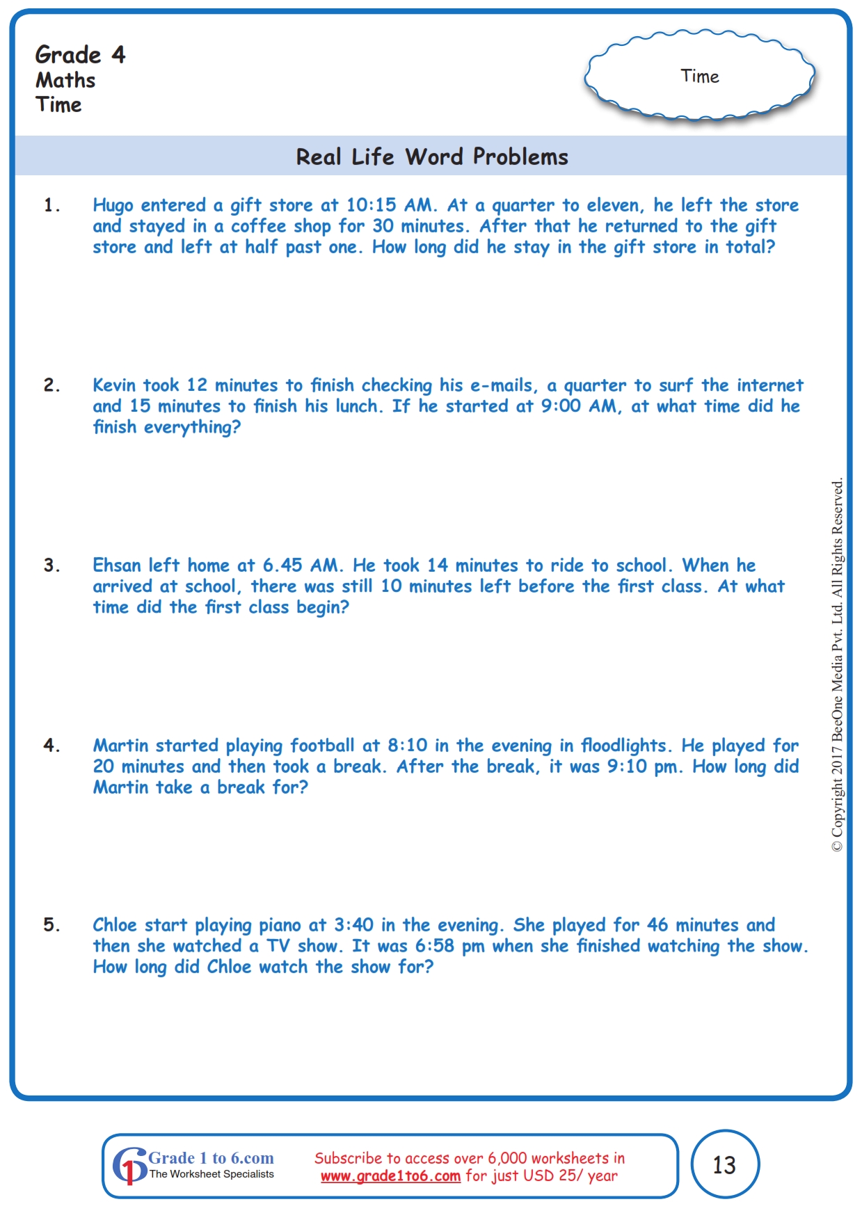 Word Problems in Time Worksheets: Grade 4