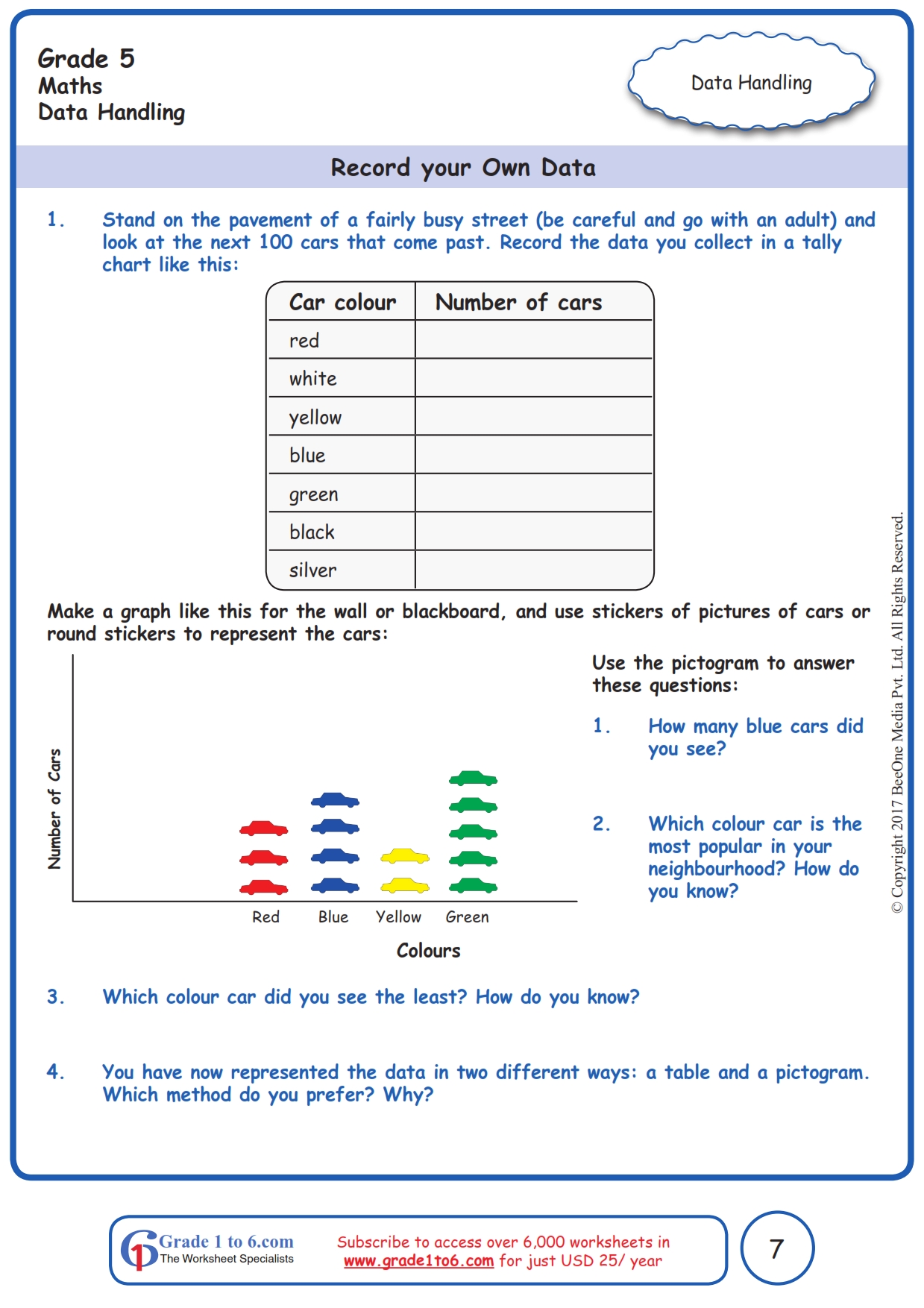 pictogram worksheets grade 5 www grade1to6 com