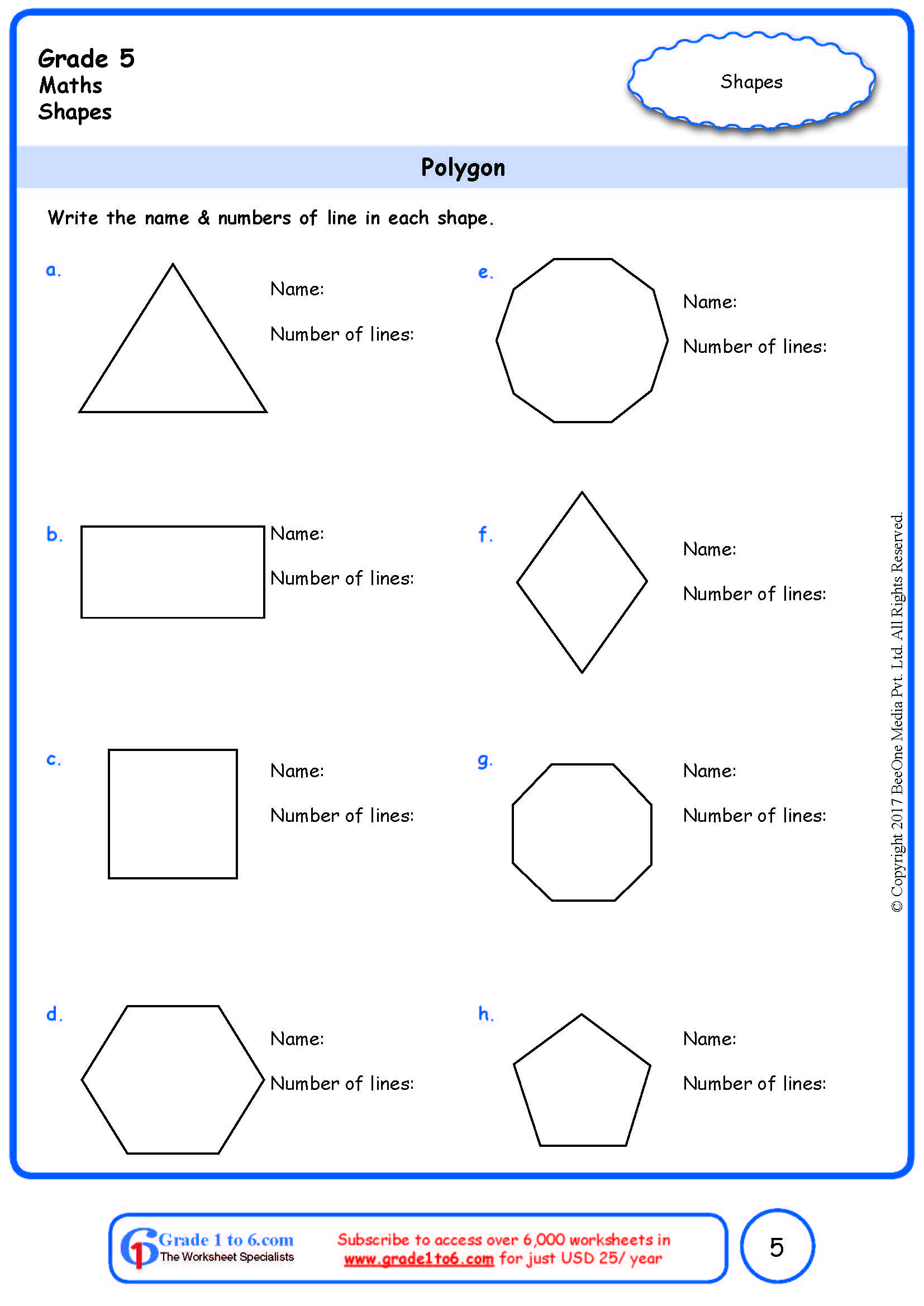grade 5 geometry worksheets polygon www grade1to6 com
