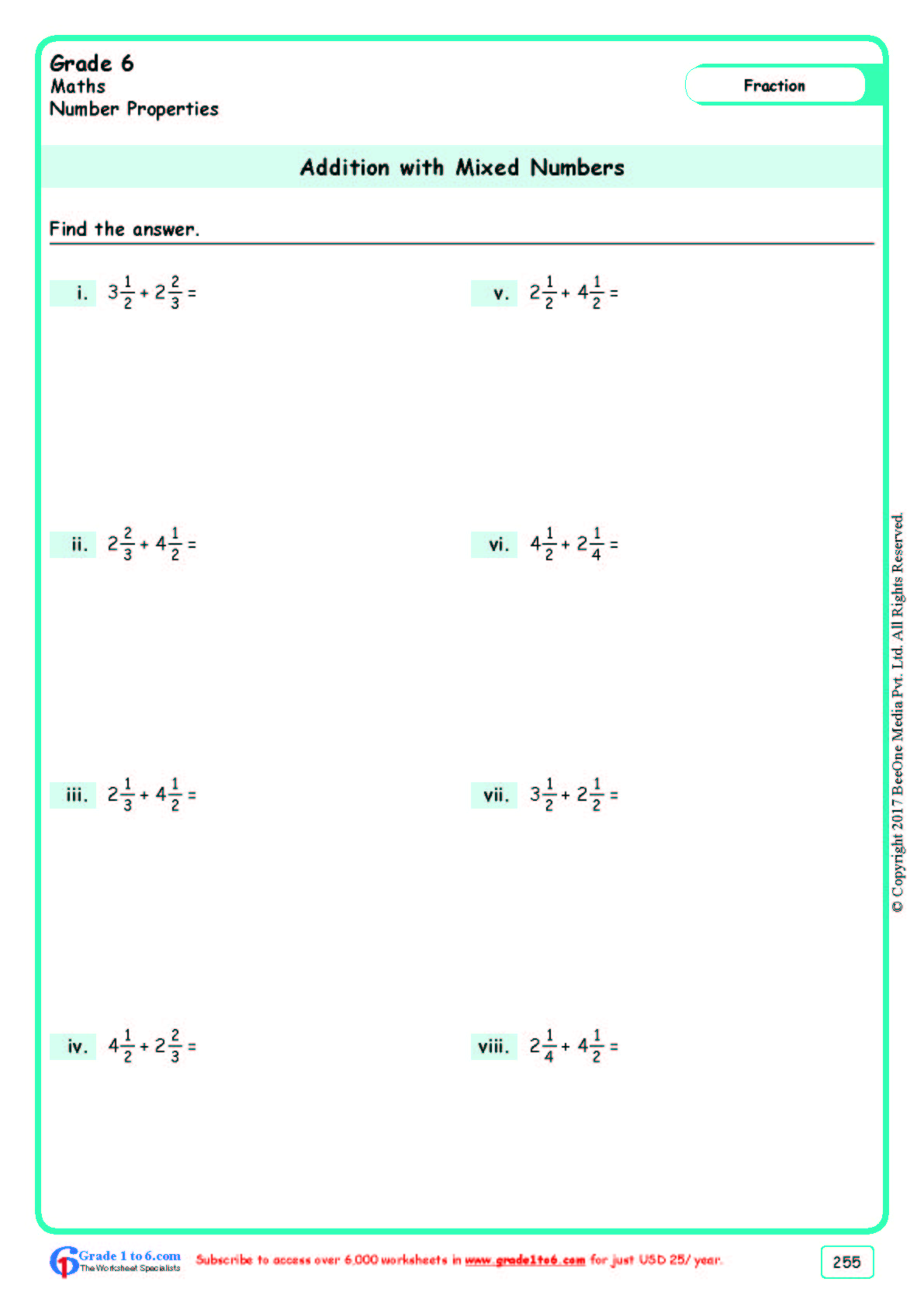 Grade 22Adding Mixed Numbers Worksheetswww.grade22to22.com In Adding Mixed Numbers Worksheet