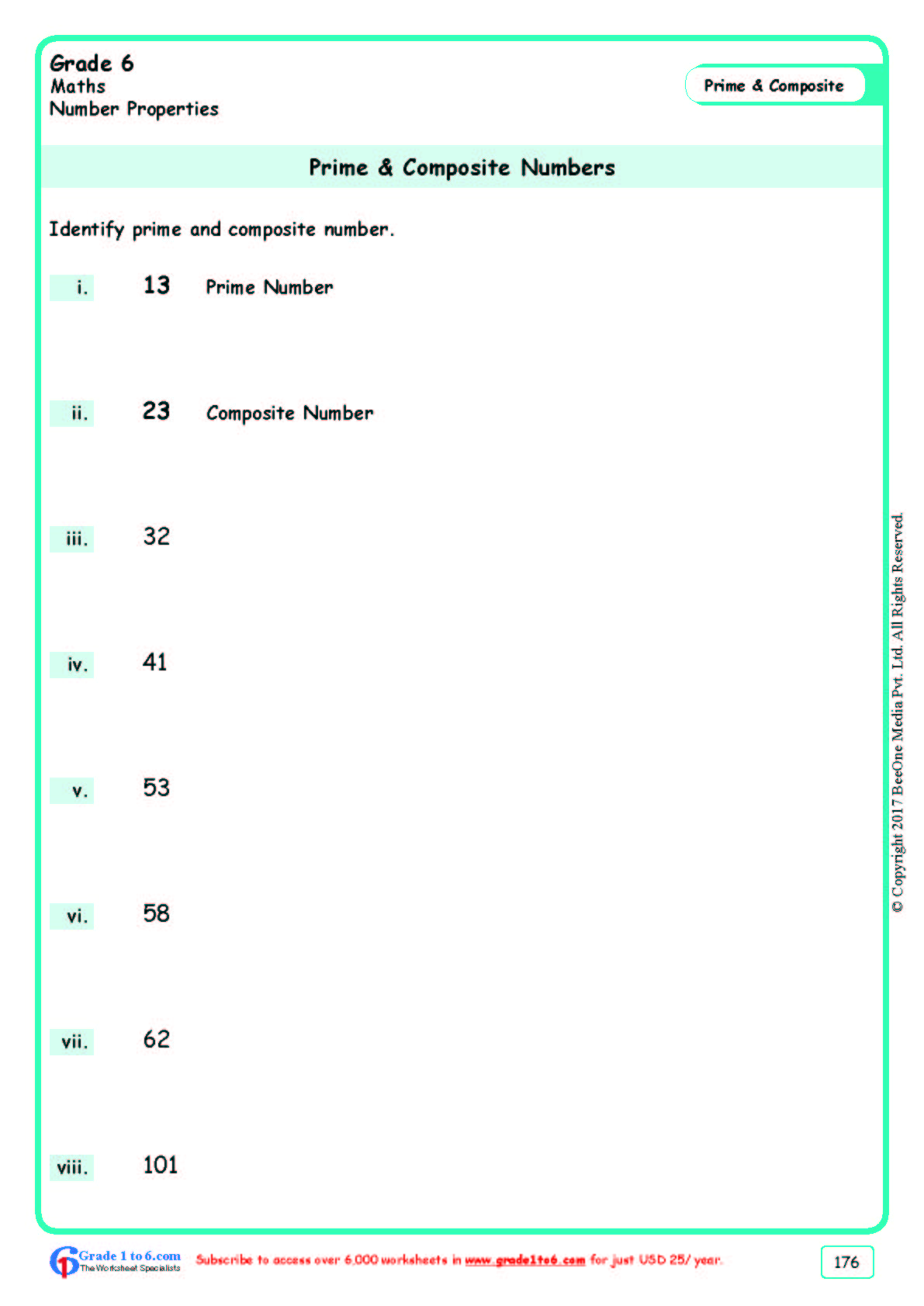 Prime & Composite Numbers Worksheetswww.grade21to21.com Pertaining To Prime And Composite Numbers Worksheet
