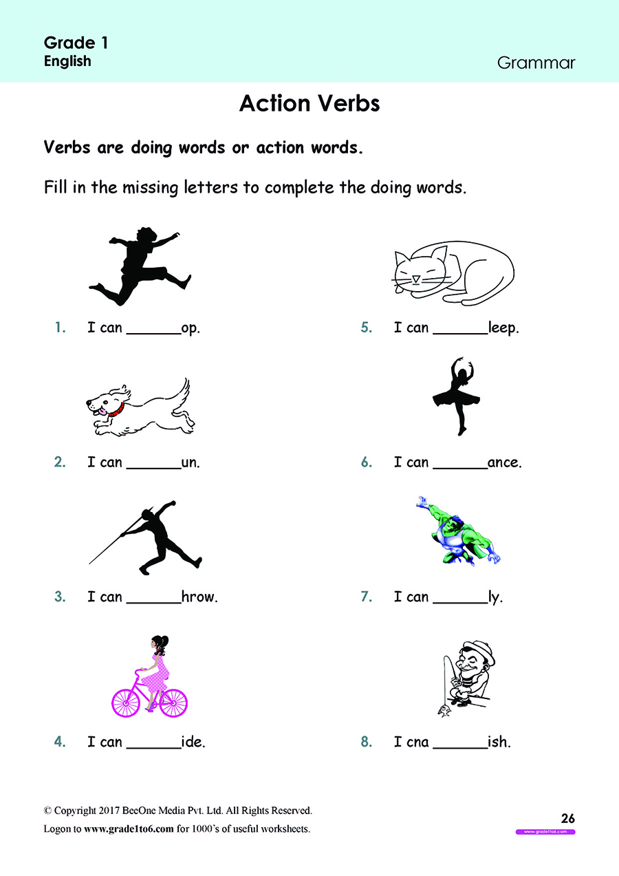 Grade 1 English Worksheets Verbs