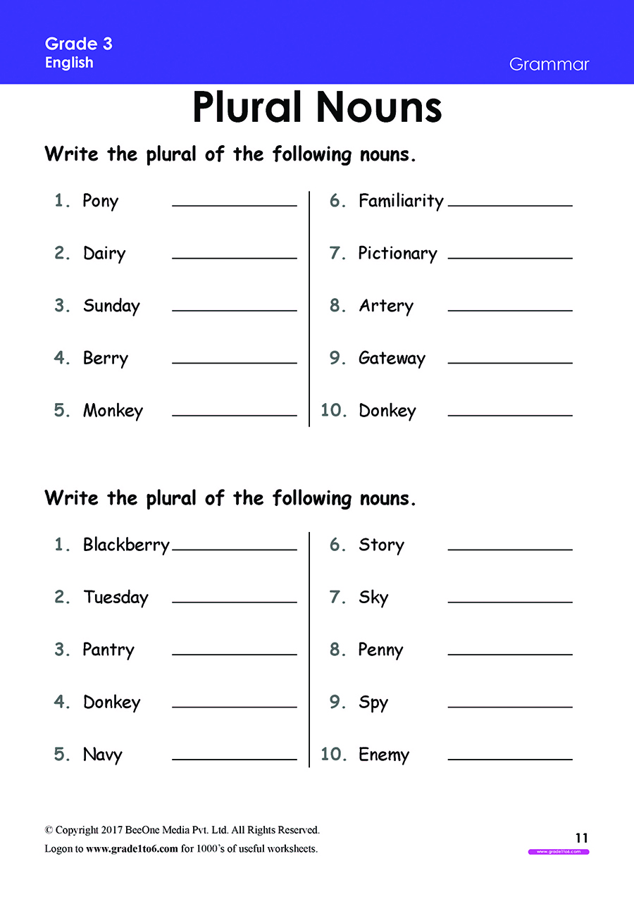 English Grammar Worksheet For Class 3 Grade 3 Olympiad English Grammar Workbook 1 